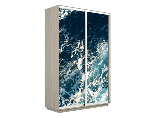 Шкаф-купе Экспресс 2-х дверный (Фото №1015 Морские волны), Ясень Шимо светлый