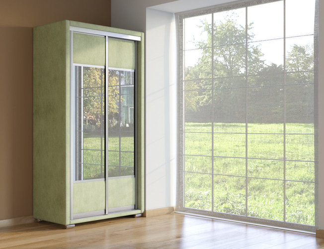 Шкаф-купе 2-х дверный зеркальный Orma Soft Ткань Лофти Олива