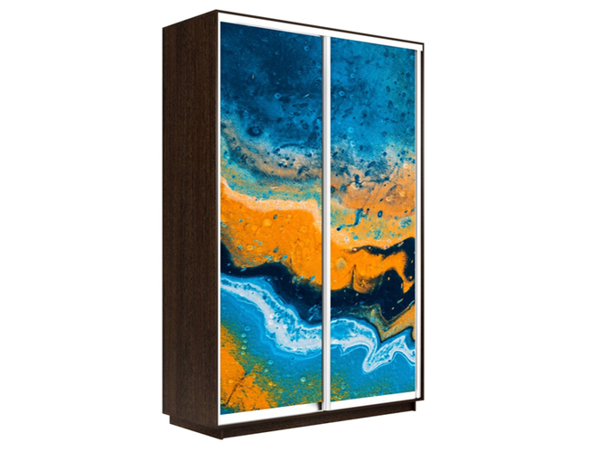 Шкаф-купе Экспресс 2-х дверный (Фото №1006 Абстракция оранжево-голубая), Венге