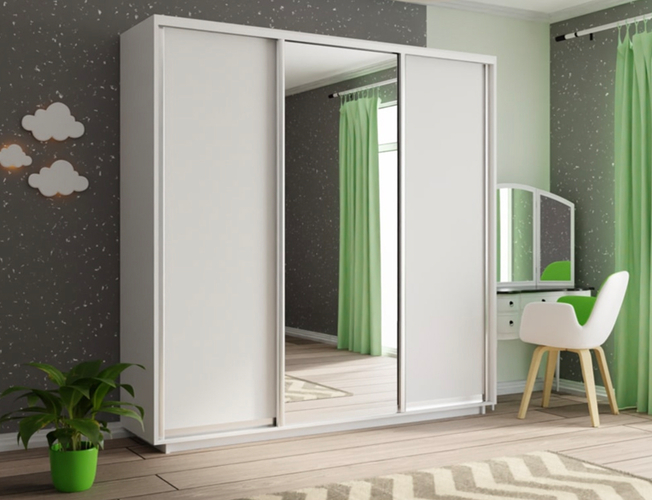 Шкаф-купе Экспресс 3-х дверный (ЛДСП, зеркало), Белый снег