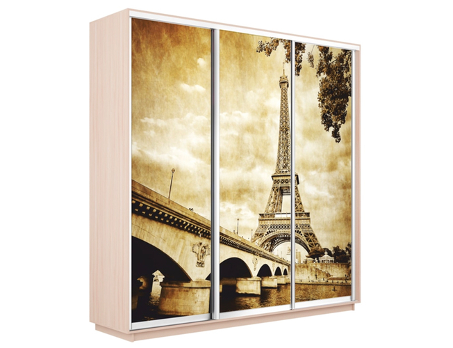 Шкаф-купе Экспресс 3-х дверный (Фото №1024 Париж), Дуб молочный