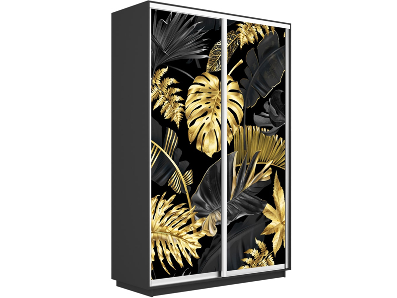 Шкаф-купе Экспресс Люкс 2-х дверный (Фото №1003 Листья золото), Серый диамант