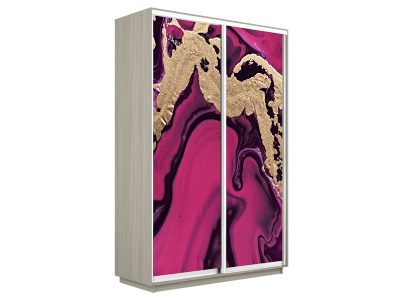 Шкаф-купе Экспресс 2-х дверный (Фото №1005 Абстракция розовая), Ясень Шимо светлый